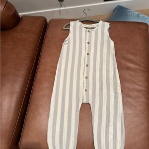 Quincy Mae Cream and Gray Striped Jumpsuit